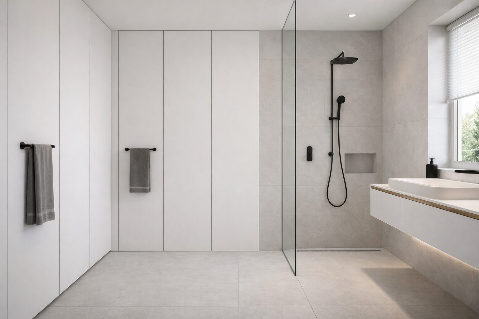 Badezimmer minimalistisch Stauraum unsichtbar integrieren