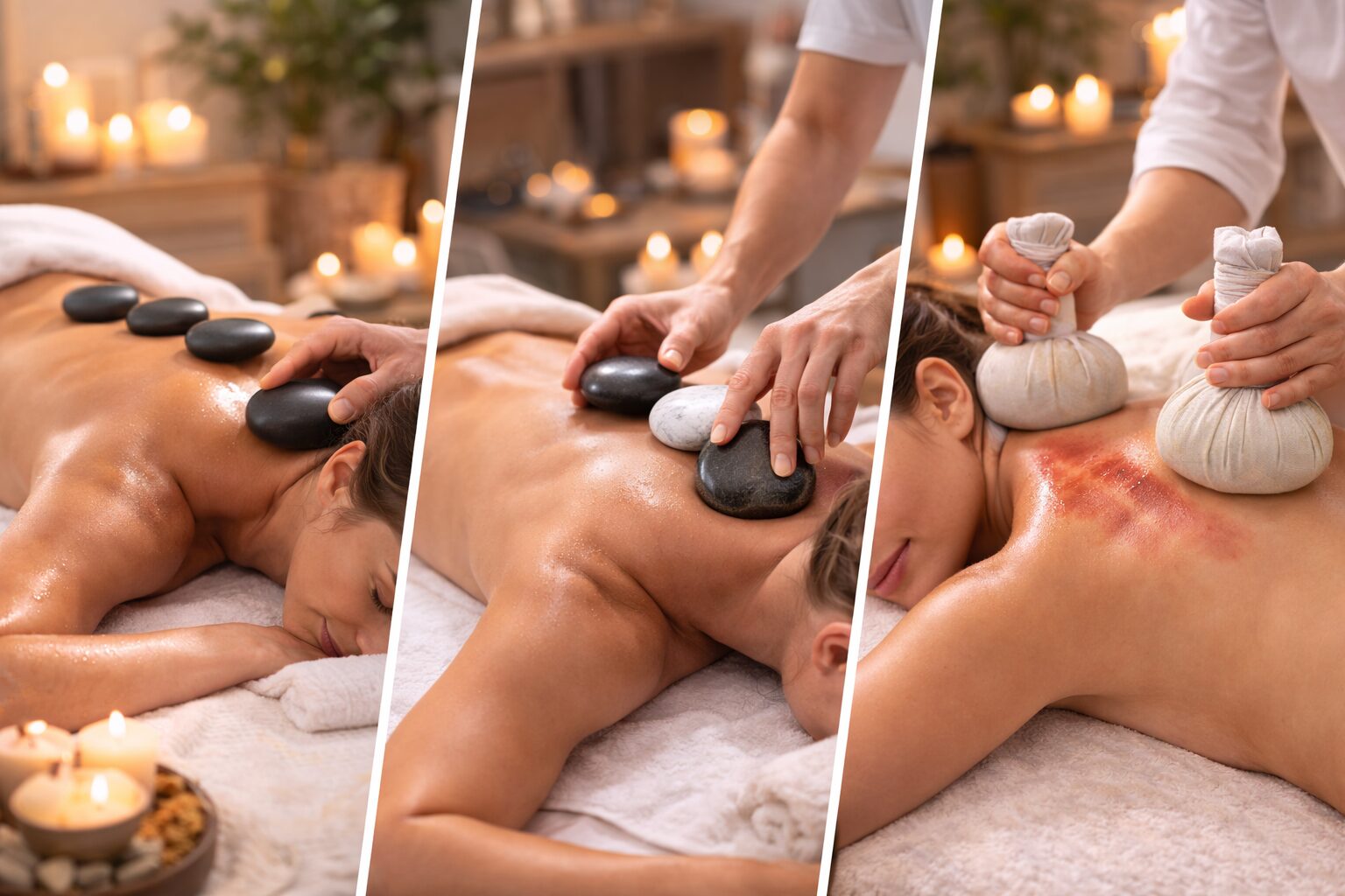 Hot Stone, Stone Therapy und Kräuterstempel