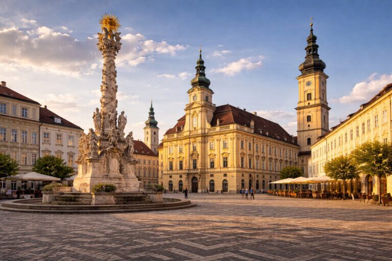 Sehenswürdigkeit in Sankt Pölten entdecken: 10 besondere Tipps Abendstimmung am Rathausplatz in Sankt Pölten