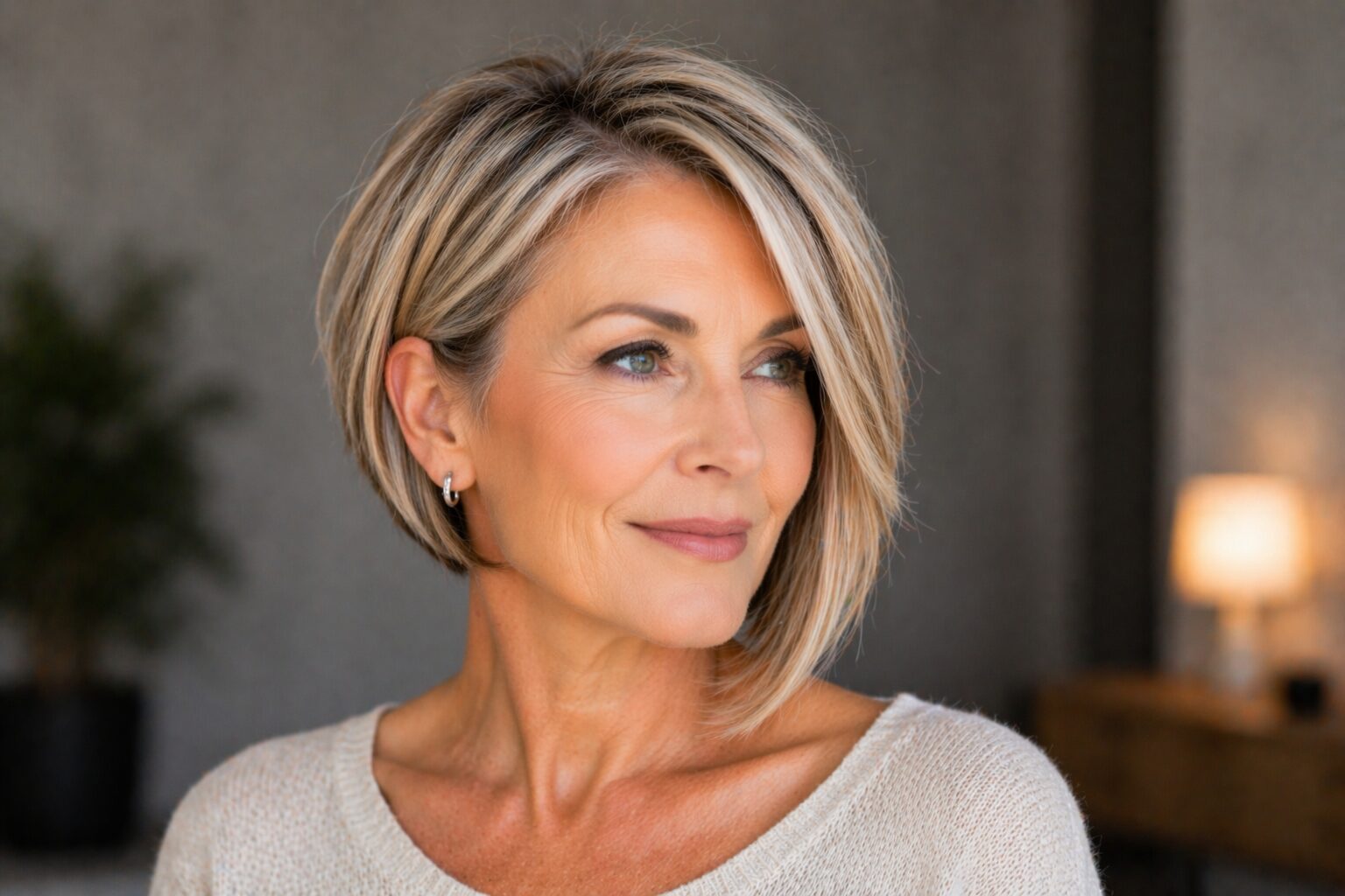 Asymmetrischer Bob peppige Frisuren für Frauen ab 50 für ein rundes Gesicht