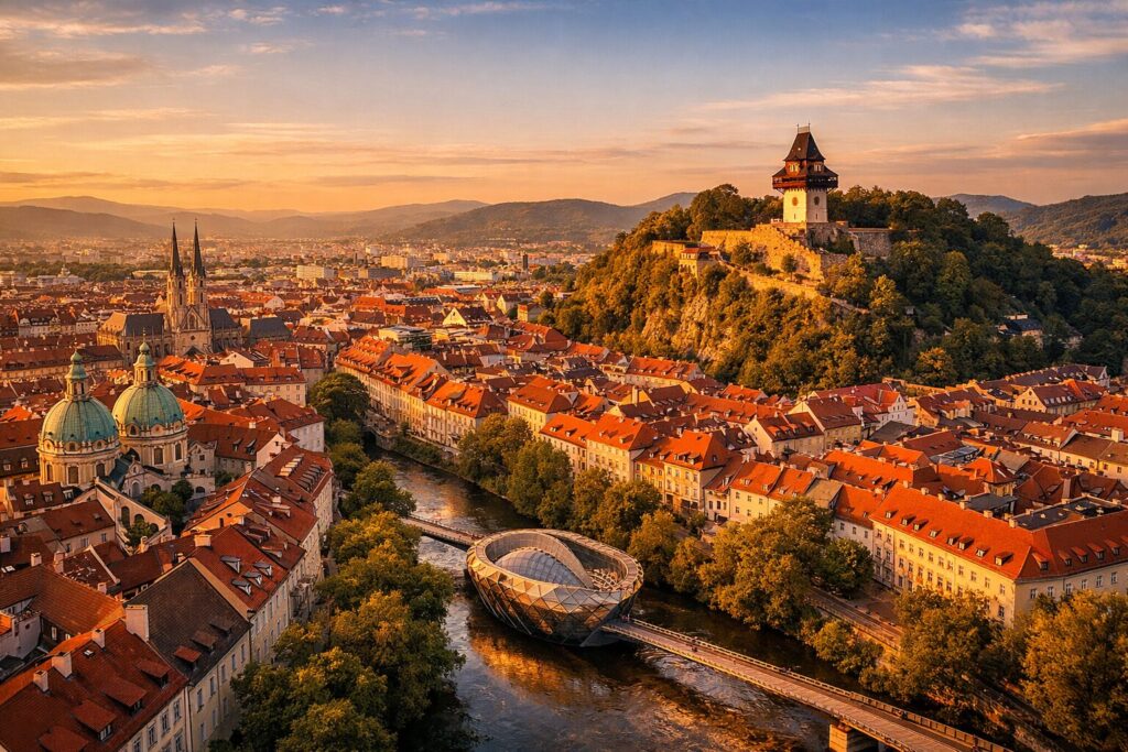 Sehenswürdigkeit in Graz: 10 Orte, die Sie gesehen haben sollten Graz im goldenen Abendlicht