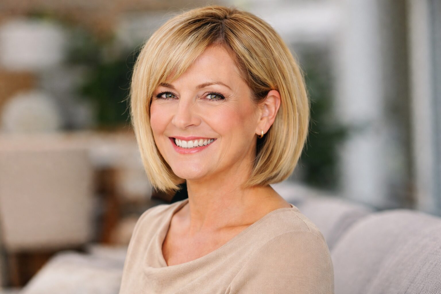 Lächelnde Frau mit blonden Haare