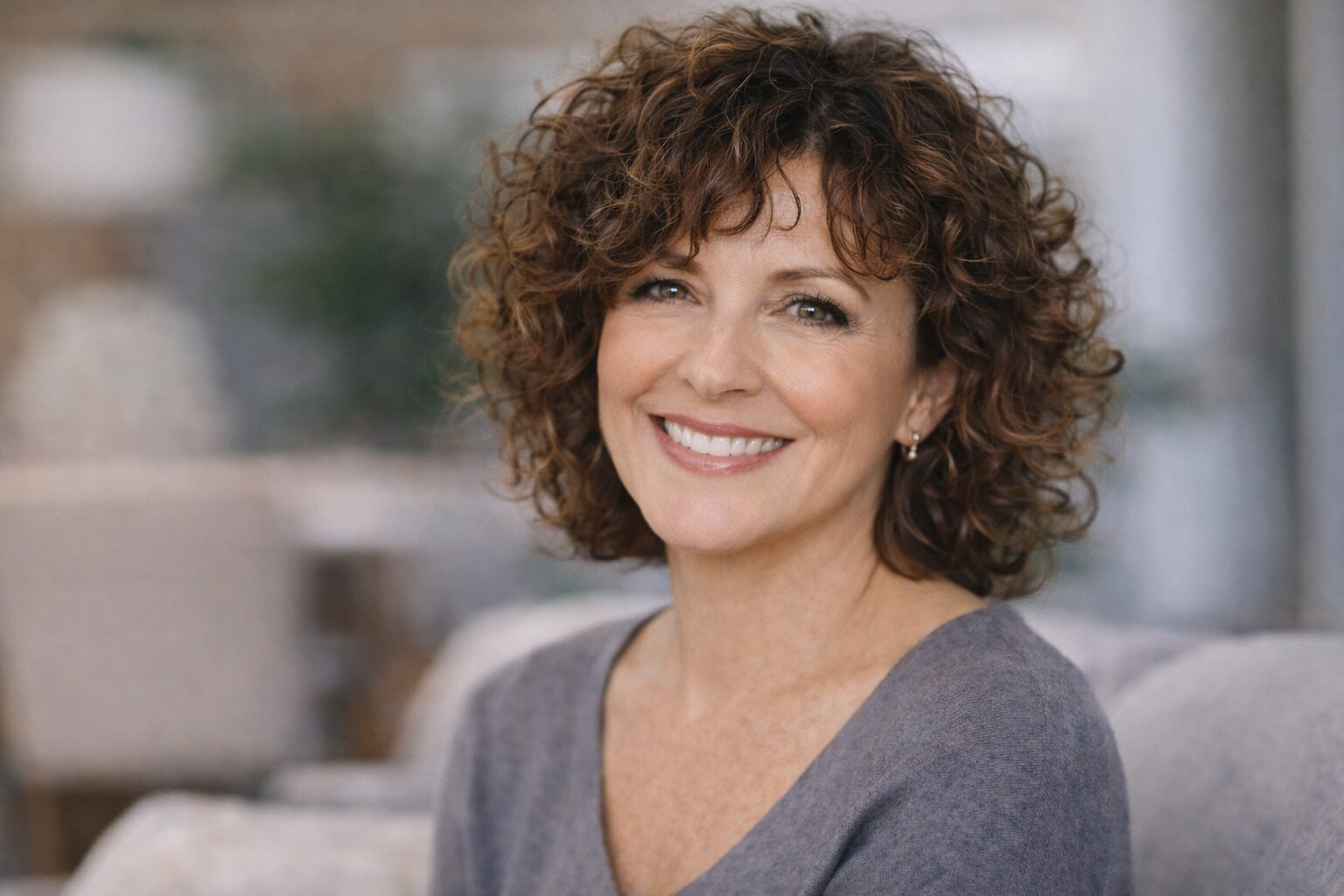 Lächelnde Frau mit lockigem Haar