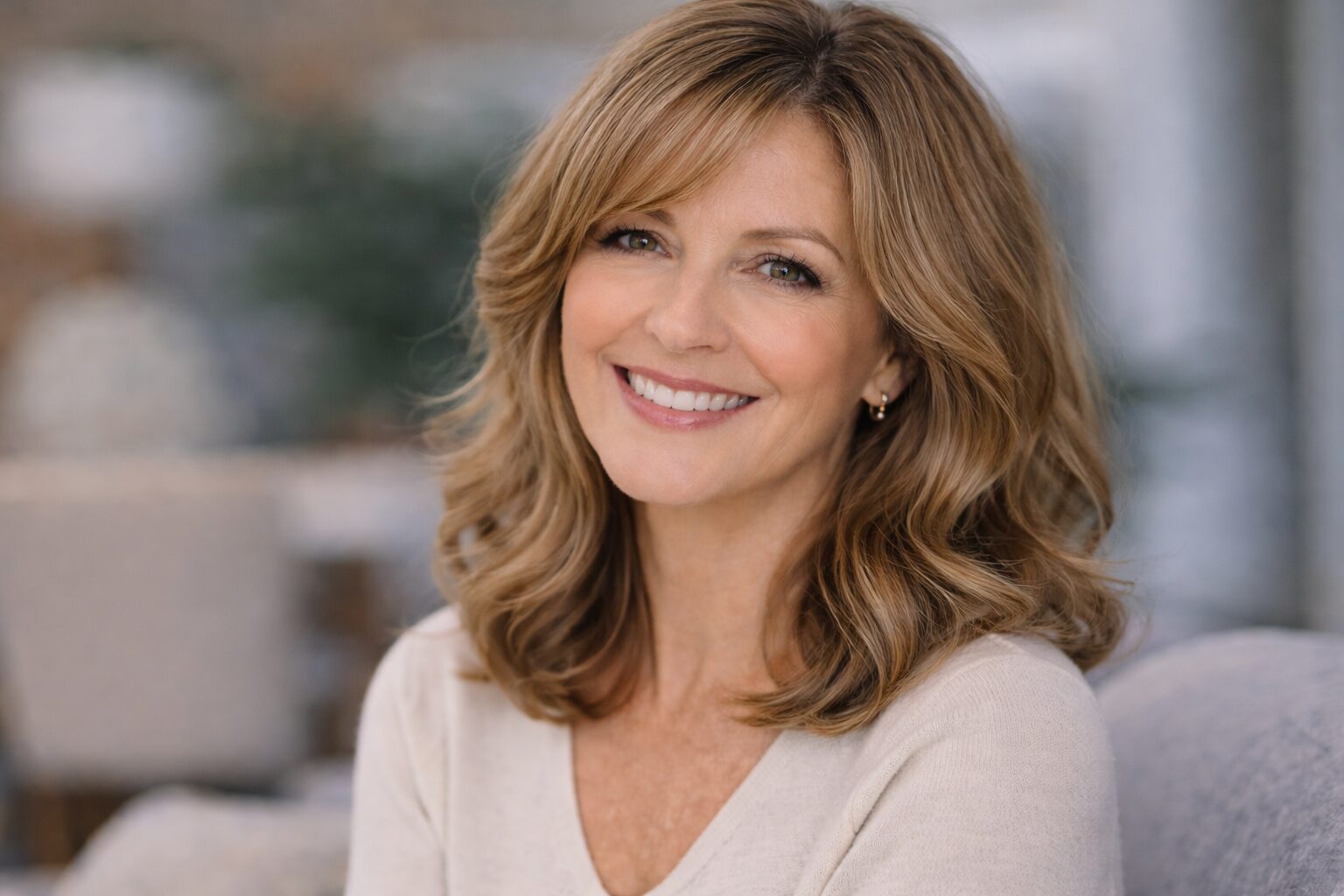 Mittellange Schnitt mit lockeren Wellen