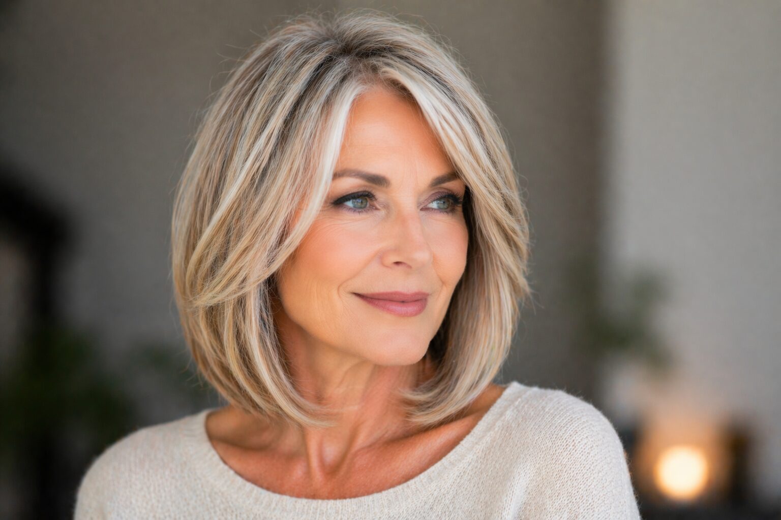 Mittellange peppige Frisuren für Frauen ab 50 der stufige Long Bob