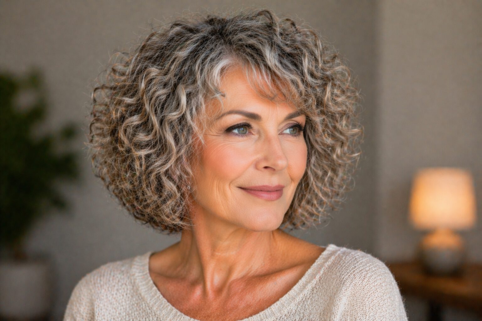 Peppige Frisuren für Frauen ab 50 mit Locken der lockige Bob