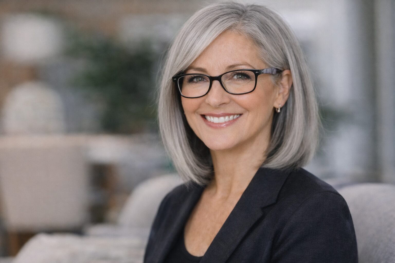 Unkomplizierte Frisuren mittellang ab 50 mit Brille