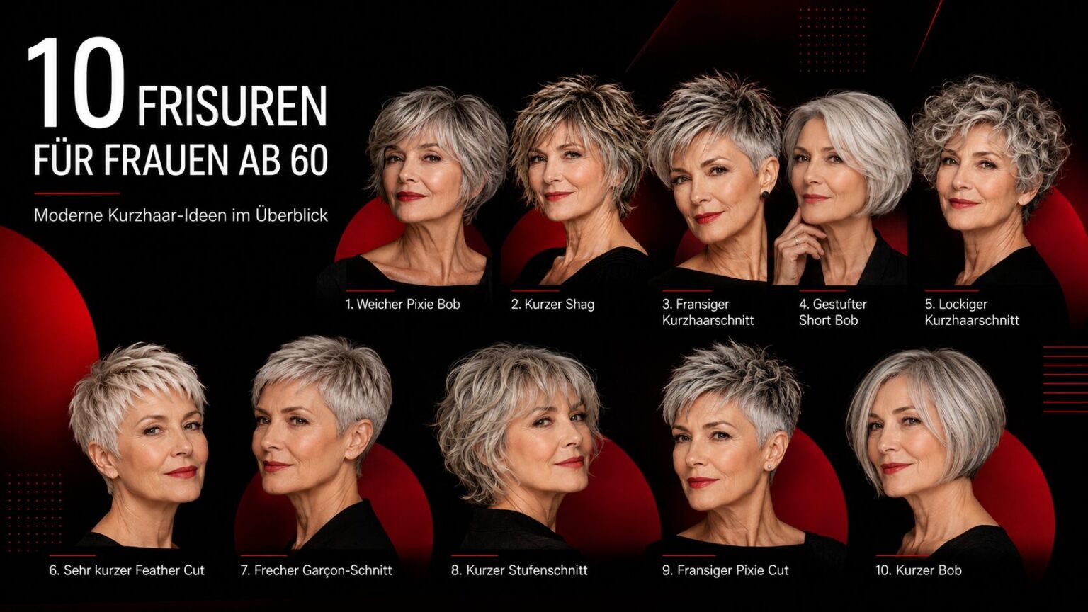Freche, fransige und pflegeleichte Kurzhaarfrisuren ab 60 für Frauen Freche, fransige und pflegeleichte Kurzhaarfrisuren ab 60 für Frauen