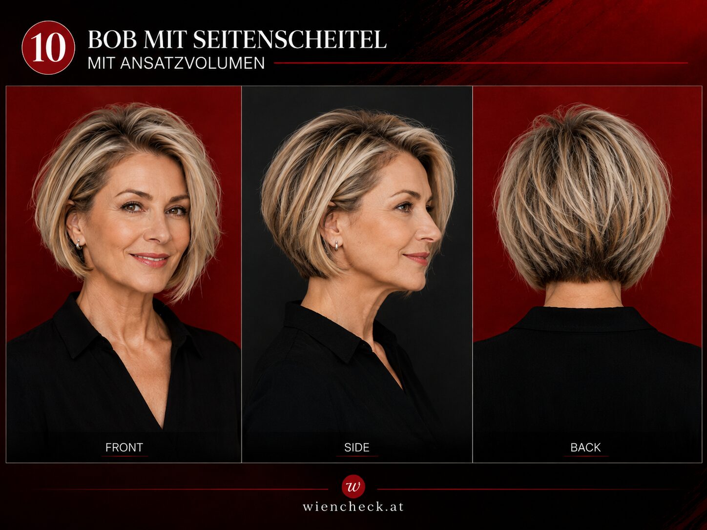 Kurzer Bob mit Seitenscheitel und Ansatzvolumen
